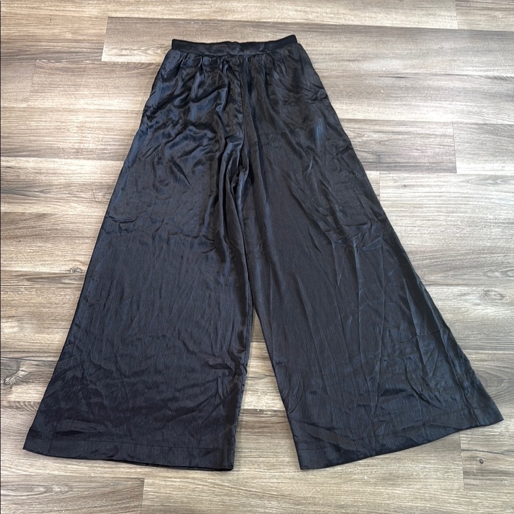 Mustard Seed Women's Small Pants Black Polyester Wide Leg Crinkle